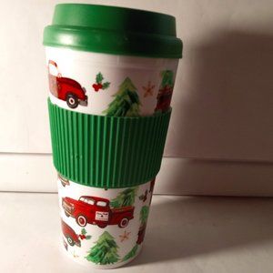 CHRISTMAS RED TRUCK AND GREEN CHRISTMAS TREE BEVERAGE TUMBLER